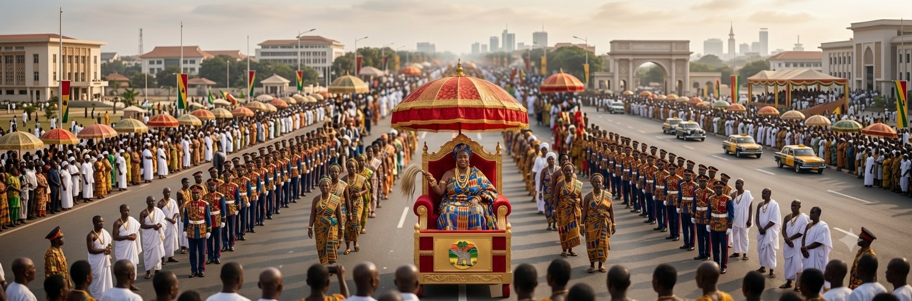 Queen mother at a grand durbar parade in Accra